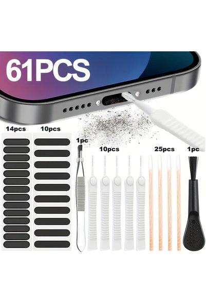 Choice6 مجموعة أدوات تنظيف منفذ سماعة الهاتف العالمية (61 قطعة) لإزالة الغبار...