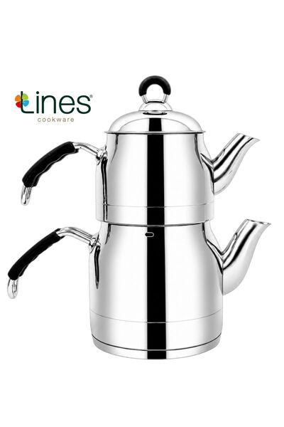 Lines Ayperi Paslanmaz Çelik Çaydanlık Seti Silikon Kulp 2.50 Litre Demlik 4....
