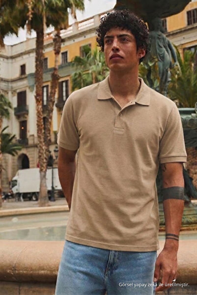 COMBİNE MİCHAİL Erkek Sokak Stili Krem Polo Yaka Tişört