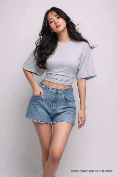 COMBİNE MİCHAİL Women's Summer Short Sleeve Gray Crop Blouse