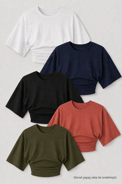 COMBİNE MİCHAİL Kadın Trend Yazlık Şık 5 Li Crop Bluz