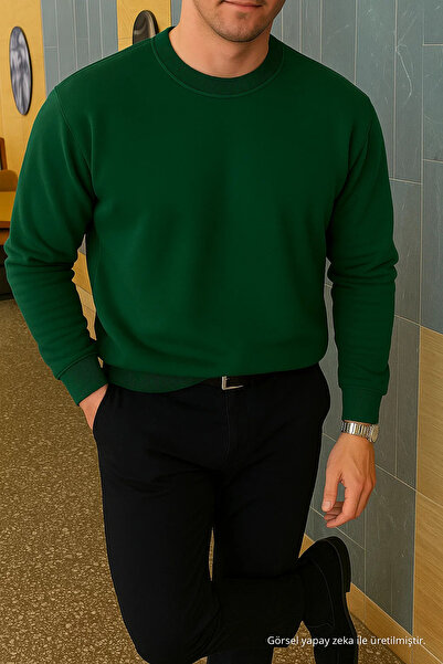 COMBİNE MİCHAİL Men's Relax Fit Winter Dark Green Sweater