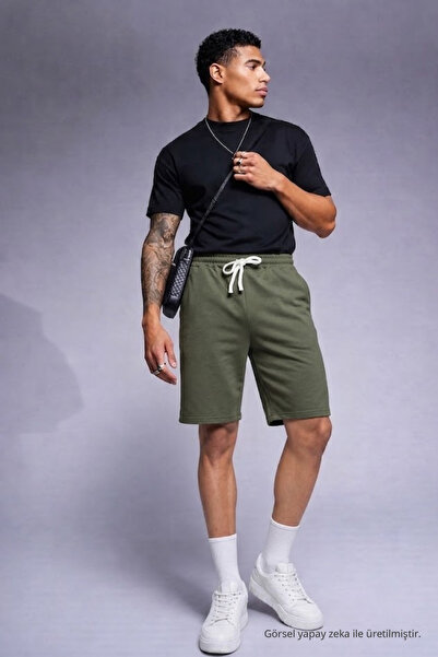 COMBİNE MİCHAİL Men's Comfort Fit Above Knee Khaki Shorts