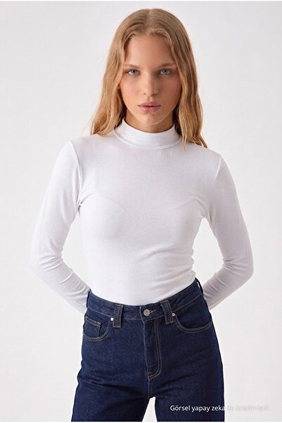 COMBİNE MİCHAİL Women's Slim Fit Raglan Sleeve White Knitted Blouse