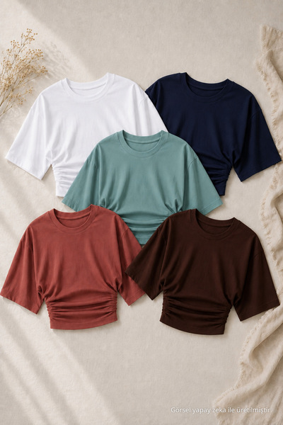 COMBİNE MİCHAİL Kadın Yarasa Kollu Yazlık 5 Li Crop Bluz