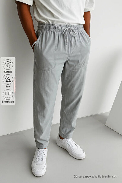 COMBİNE MİCHAİL Graue, lockere Leinenhose für Herren mit elastischem Bund