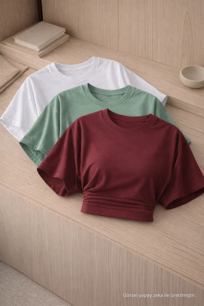 COMBİNE MİCHAİL Kadın Bisiklet Yaka Basic 3 Lü Crop Bluz