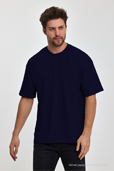 COMBİNE MİCHAİL Ανδρικό μπλουζάκι Oversize Fit Thick Fabric Textured Crew Neck