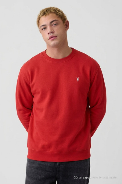 COMBİNE MİCHAİL Red Oversize Cotton Men's Sweatshirt