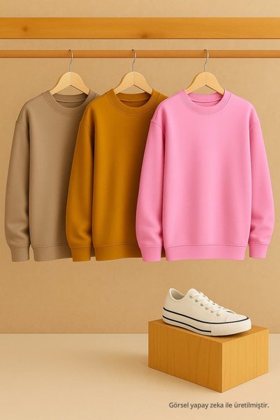 COMBİNE MİCHAİL Women's Crew Neck Oversized 3-Piece Sweatshirt