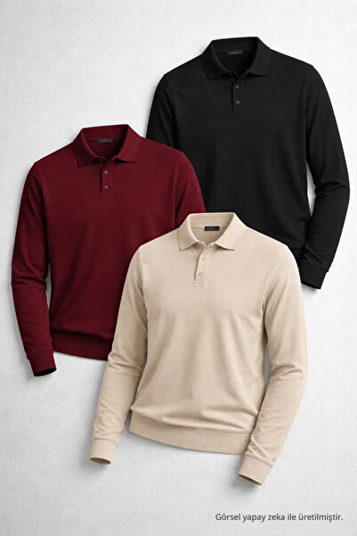 COMBİNE MİCHAİL Erkek Basic Salaş 3 Lü Polo Yaka Triko Kazak
