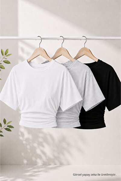 COMBİNE MİCHAİL Women's Trendy Summer Stylish 3-Piece Crop Blouse