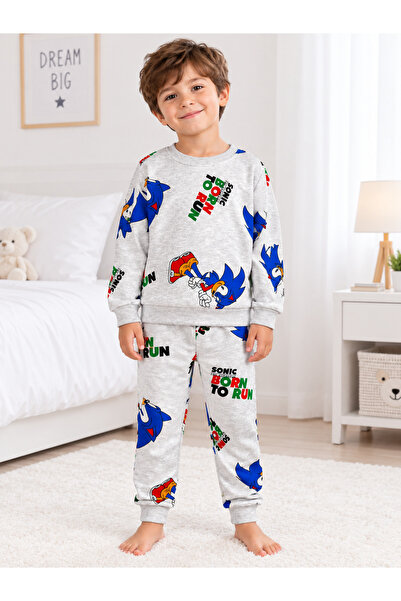 Pajama Shop Boys' Cotton Fabric Gray Hedgehog Patterned Long Sleeve Brushed I...