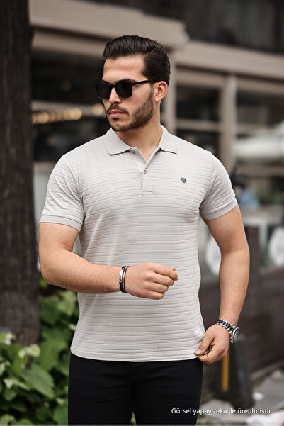 COMBİNE MİCHAİL Men's 100% Cotton Fabric Slim Fit Cut Gray Polo Collar T-shirt
