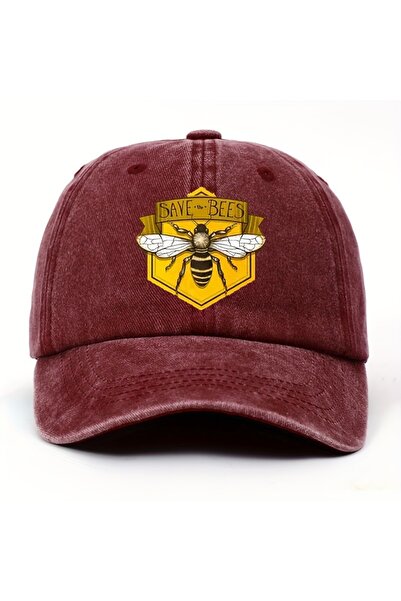 Choice4 Adjustable Burgundy Bee printed baseball cap, men's and women's adjus...