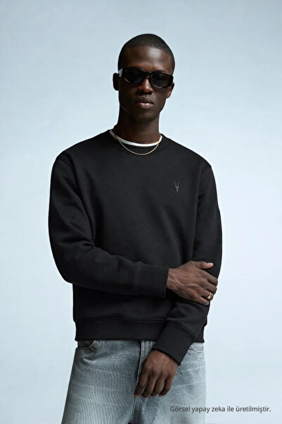 COMBİNE MİCHAİL Erkek Nakışlı Parlak Siyah Sweatshirt