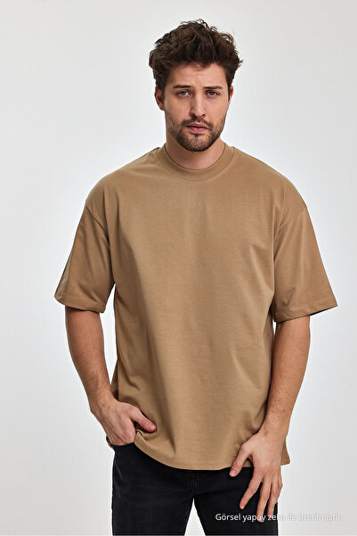 COMBİNE MİCHAİL Men's Oversized Fit Thick Fabric Textured Crew Neck T-shirt