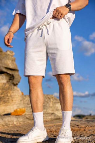 COMBİNE MİCHAİL Erkek Pamuklu Casual Cepli Bol Ekru Şort