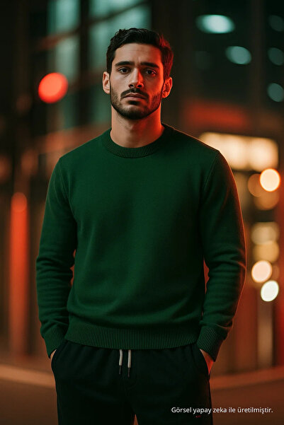 COMBİNE MİCHAİL Men's Basic Comfortable Khaki Loose Knit Sweater
