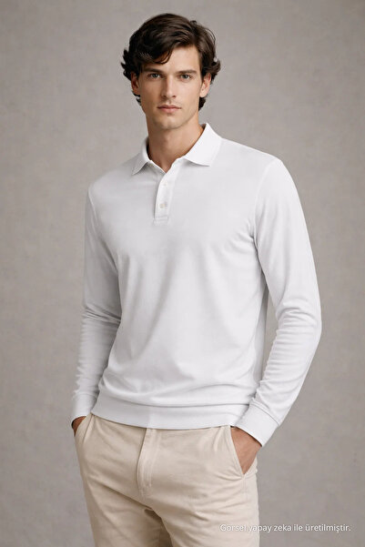 COMBİNE MİCHAİL Men's Casual White Polo Neck Knit Sweater