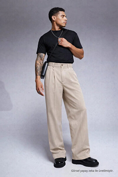 COMBİNE MİCHAİL Erkek Bol Paça Salaş Krem Baggy Pantolon
