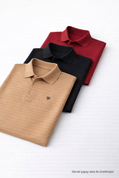 COMBİNE MİCHAİL Men's Casual Trendy Wide 3-Pack Polo Collar T-Shirt