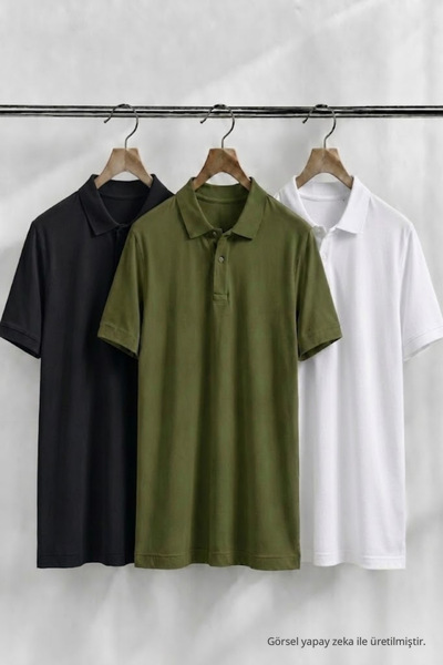 COMBİNE MİCHAİL Men's Trend Casual 3-Piece Polo Collar T-Shirt