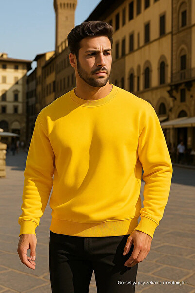COMBİNE MİCHAİL Unisex Winter Comfortable Long Yellow Loose Sweater