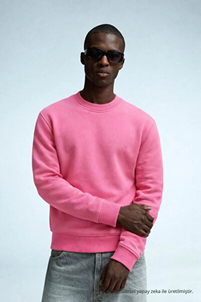 COMBİNE MİCHAİL Erkek Kışlık Pembe Oversize Sweatshirt