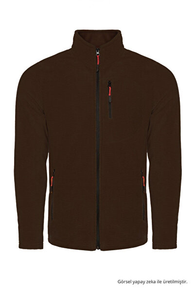 COMBİNE MİCHAİL Καφέ Χρώμα 3 Τσέπες Ανδρικό Fleece με φερμουάρ - Καφέ Χρώμα