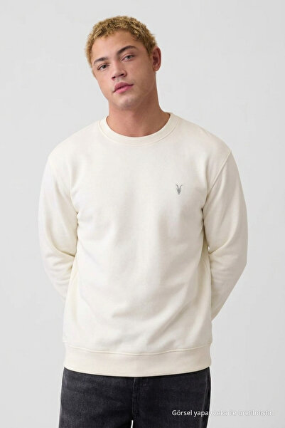 COMBİNE MİCHAİL Ecru Oversize Cotton Men's Sweatshirt