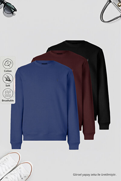 COMBİNE MİCHAİL Erkek Basic Bisiklet Yaka Bol 3 Lü Swetshirt