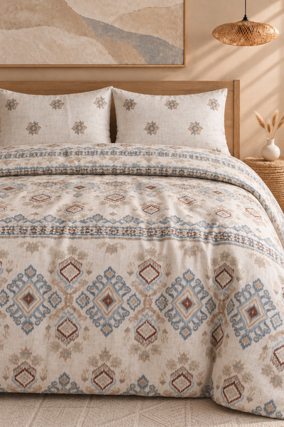 Boreas Home Giza Cotton Elastic Sheet Double Duvet Cover Set 200X220 cm Cream