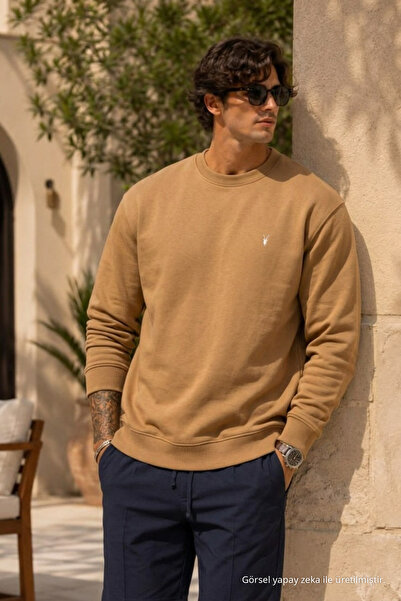 COMBİNE MİCHAİL Knitted Long Sleeve Caramel Men's Sweatshirt
