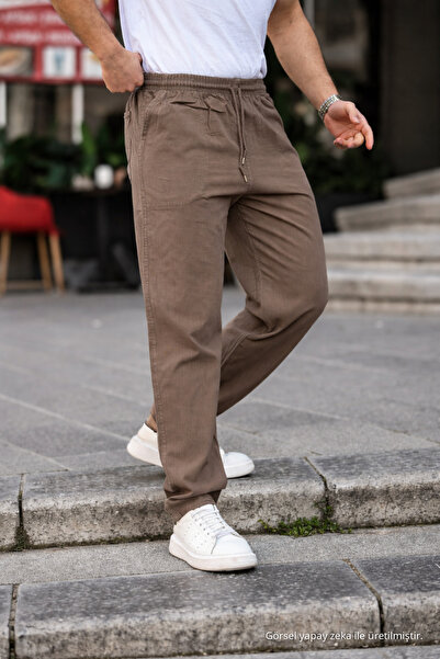 COMBİNE MİCHAİL Vizon Renk Erkek Yazlık Keten Karışımı Relaxed Pantolon