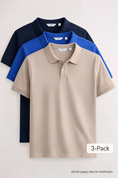COMBİNE MİCHAİL Mens Short Sleeve Basic 3-Pack Polo Collar T-Shirt