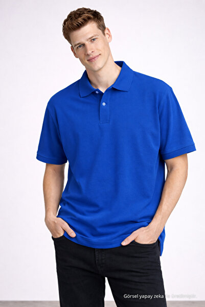 COMBİNE MİCHAİL Men's Cotton Pack Casual Turquoise Polo Neck T-Shirt