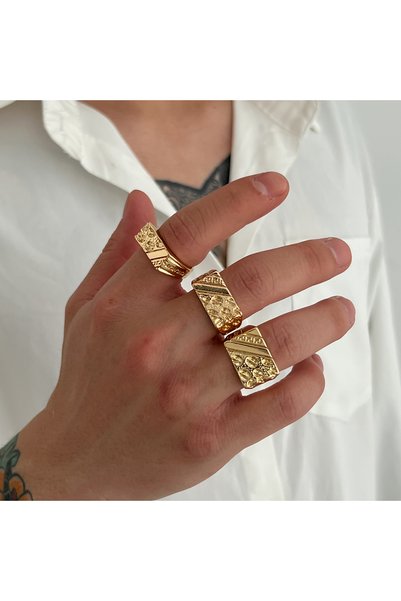 Choice Gold Color Ingemark 3Pcs/Set Trendy Vintage Gold Color Chunky Ring For...