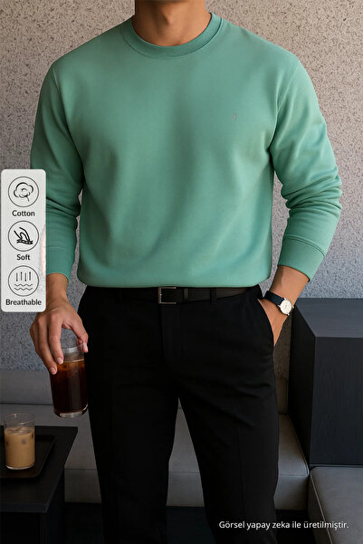COMBİNE MİCHAİL Erkek Kışlık Salaş Basic Çağla Sweatshirt