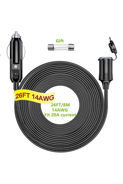 Choice8 كابل تمديد ولاعة السيارة الأسود EC-26FT-14AWG، كابل شاحن مقسم للسيارة...