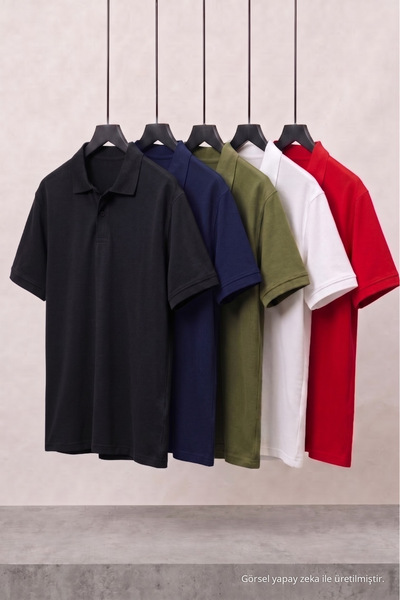 COMBİNE MİCHAİL Men's Short Sleeve Basic 5 Pack Polo Neck T-Shirt