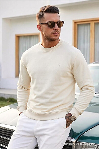 COMBİNE MİCHAİL Ecru Plain Sleeve Regular Men's Sweatshirt