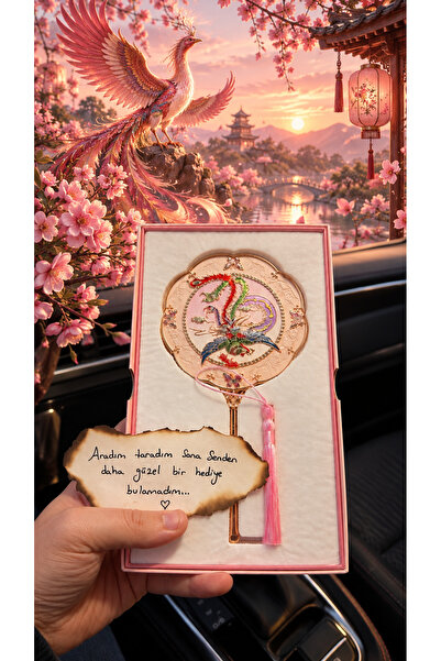 Home Ejderha ve Anka Kuşu Desenli Mineli El Aynası Vintage Hediyelik Ayna