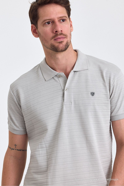 COMBİNE MİCHAİL Men's Gray 100% Cotton Report Polo Neck T-Shirt