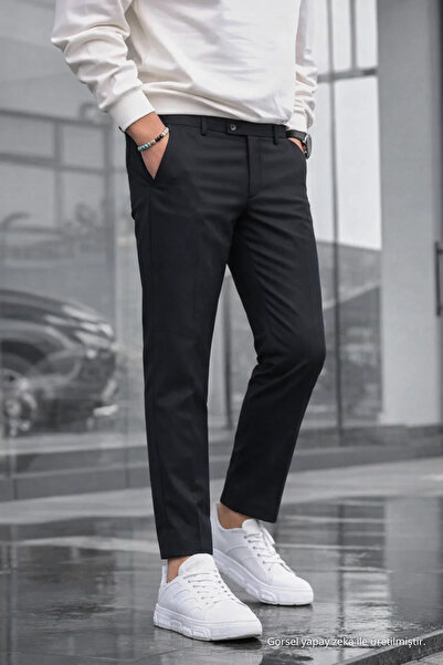 COMBİNE MİCHAİL Men's Straight Fit Cotton Black Pants