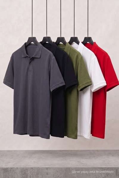 COMBİNE MİCHAİL Men's Short Sleeve Basic 5 Pack Polo Neck T-Shirt