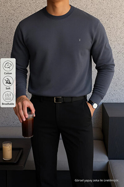 COMBİNE MİCHAİL Erkek Kışlık Salaş Basic Füme Sweatshirt