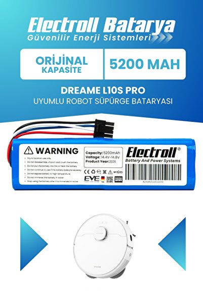 ELECTROLL Dreame L10s Pro Uyumlu Batarya (Orijinal Kapasite) 5200mah Pil Robo...