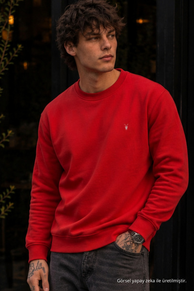 COMBİNE MİCHAİL Knitted Winter Casual Red Men's Sweatshirt