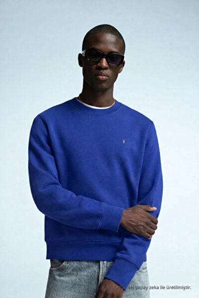 COMBİNE MİCHAİL Men's Embroidered Bright Blue Sweatshirt